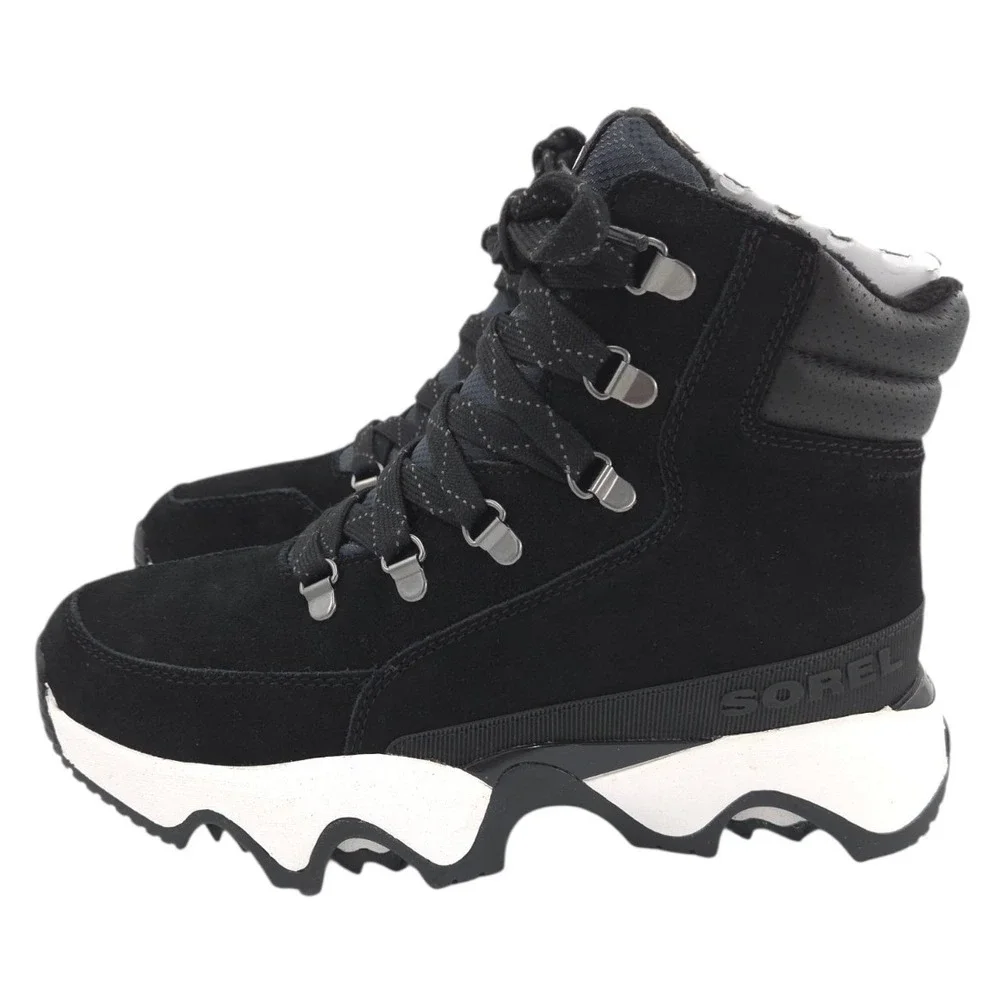 Sorel Kinetic Impact Conquest Plus Boots Women 8 Black White Waterproof Snow NEW